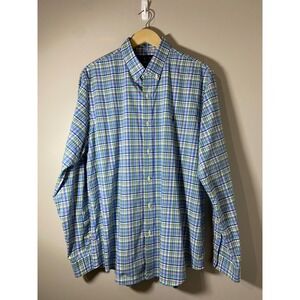 Ralph Lauren EUC Mens XL Slim Fit Plaid Button‎ Down Shirt 100% Cotton Stretch
